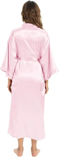 Vista 6 de Batas largas de satén suaves para mujer, batas largas de seda de longitud completa, kimonos, bata de baño sedosa, bata de baño