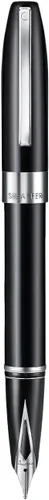 Vista 6 de Sheaffer Legacy 9064 - Pluma estilográfica, punta mediana con incrustaciones de oro PVD de 14 quilates, acabado de laca negra con borde cromado