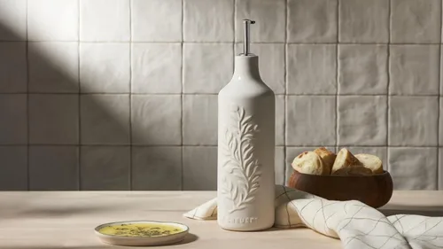Vista 5 de Le Creuset - Botella de cerámica Colección Olive Branch para aceite, 20 onzas, Sal marina Sea Salt