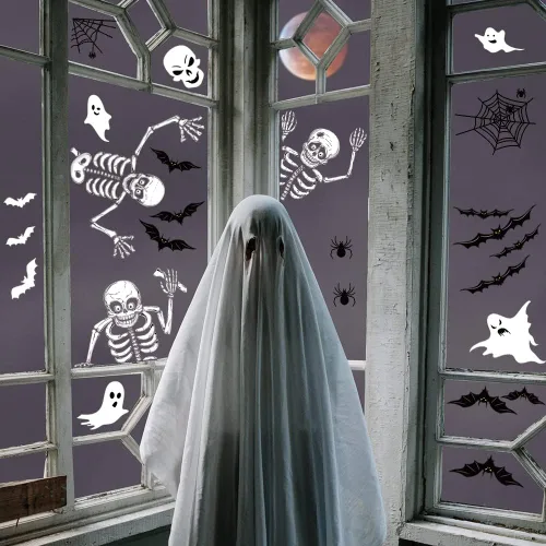 Vista 8 de 140 calcomanías de ventana de Halloween para decoración de Halloween, calcomanías de ventana de doble cara, calcomanías de vidrio extraíbles