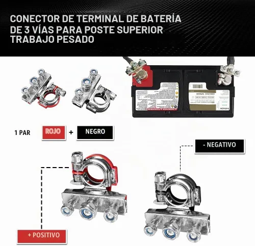 Vista 6 de 2 conectores de terminal de batería, extremo terminal de cable de batería, conectores universales de poste de batería de 12 V con 3 terminales