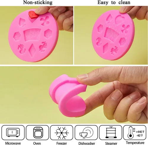 Vista 3 de WILLBOND 2 moldes de silicona para póquer, moldes de chocolate con temática de casino en 3D, mini tarjetas de corazón para dulces, fondant, rosa