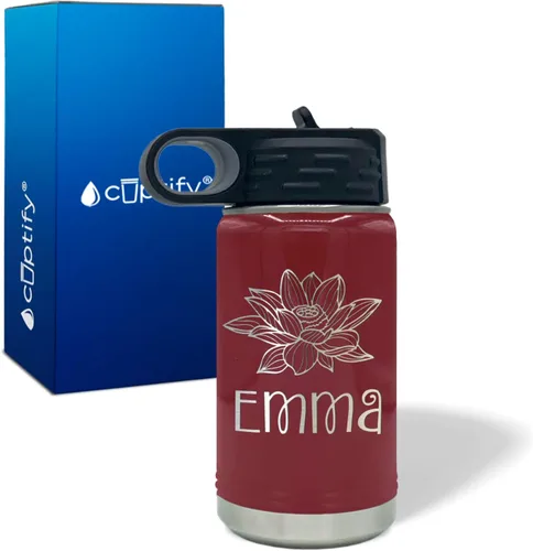 Vista 5 de Cuptify Botella de agua para niños personalizada con nombre en botella de agua aislada con anillo brillante verde de 12 onzas Verde brillante