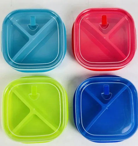 Vista 3 de Juego de 4 recipientes de almacenamiento de alimentos para microondas, caja de preparación de comidas, cajas Bento - 3 secciones / compartimentos