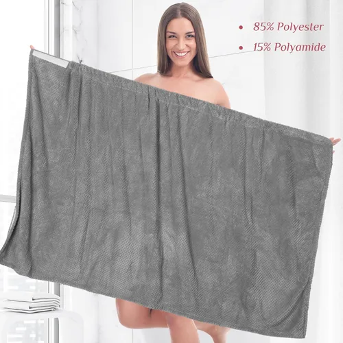 Vista 30 de 4 toallas envolventes para mujer, bata de spa con cierre ajustable, parte superior elástica, envoltura ligera para baño y ducha