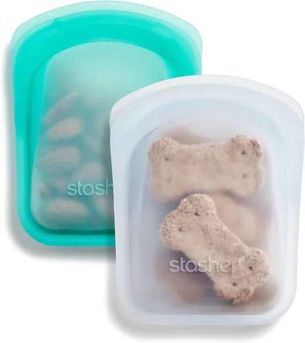 Vista 2 de Stasher Bolsas de almacenamiento de silicona reutilizables, recipientes de almacenamiento de alimentos, aptas para microondas y lavavajillas, sin