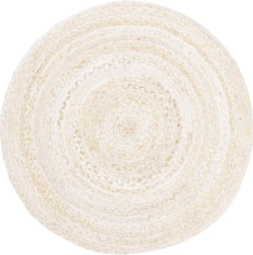 Vista 2 de SAFAVIEH Alfombra trenzada de la colección – Alfombra redonda de 3 pies, color beige con detalles rosados, algodón hecho a mano, estilo cabaña