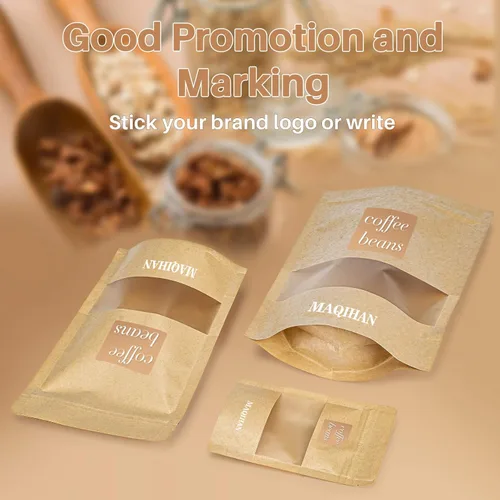 Vista 6 de MAQIHAN 50 bolsas de pie – 3.5 x 5.5 pulgadas, bolsas de papel kraft resellables Ziplock para ventana, envasado de alimentos casero, bagel, pan