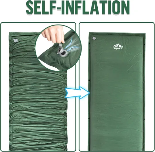 Vista 2 de Night Cat Almohadilla de dormir autoinflable: colchón de camping de espuma viscoelástica individual para senderismo - Cómoda alfombra de camping
