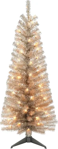 Vista 9 de Árbol de oropel negro preiluminado de 4.5 pies, 160 puntas, 70 luces incandescentes transparentes UL