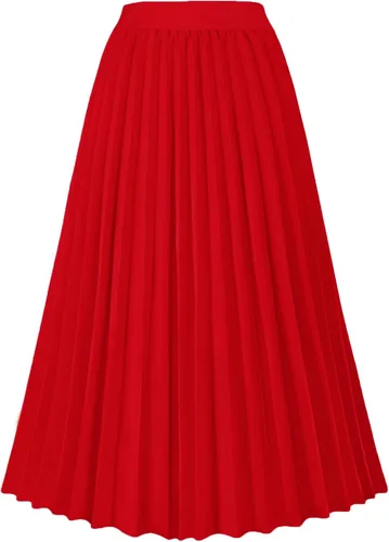 Vista 7 de GOLDSTITCH Falda Plisada de Cintura Alta para Mujer Línea A Falda Midi Acampanada Negro