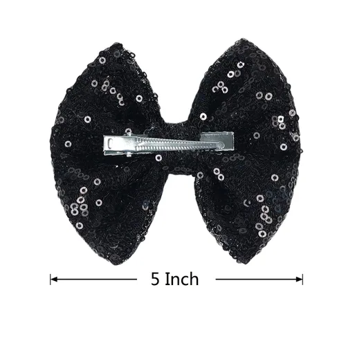 Vista 3 de Love Fairy - Horquilla con lazo con brillantina, una pinza para el cabello con lazo de lentejuelas brillantes, 5 pulgadas, perfecta para niñas, Negro