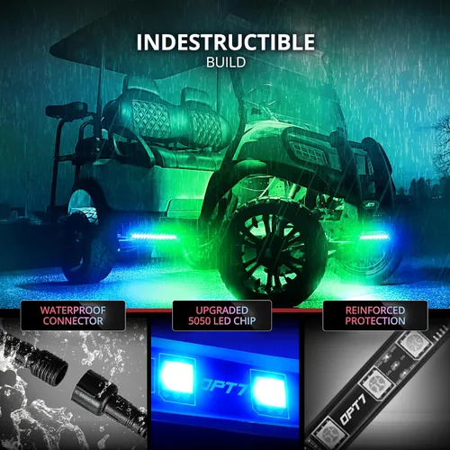 Vista 6 de OPT7 Aura DreamColor - Kit de luz LED para carrito de golf de 12 V con aplicación y control remoto, 4 tiras de luz multicolor impermeables