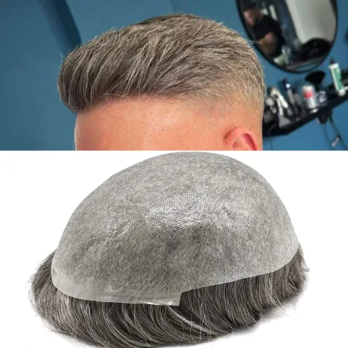 Vista 40 de Pieza de pelo para hombre, sistema de reemplazo de cabello de piel ultra fina para hombres, pieza de pelo de tupé para hombres, cabello humano real