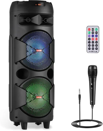 Vista 13 de TWS - Altavoces Bluetooth inalámbricos portátiles con subwoofer dual de 6.5 pulgadas, sistema de canto de altavoz PA para el hogar, fiesta, playa