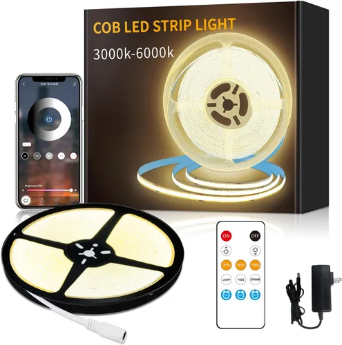 Vista 13 de Tiras de Luces LED COB 32.8 pies, 6000K DC 24V Regulables Blancas Flexibles Luces de Cuerda LED para Dormitorio, con Control Remoto y de Aplicación