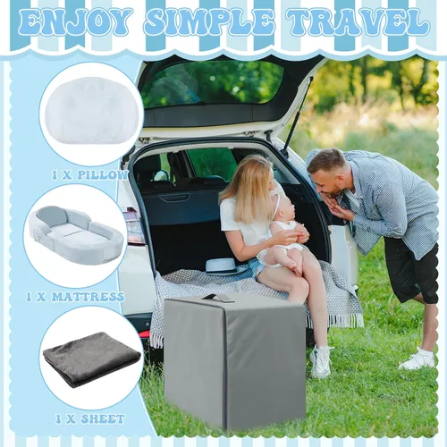 Vista 7 de Cama y silla de viaje para niños pequeños, cama plegable y portátil para niños pequeños para interiores y exteriores, cuna con funda de tela