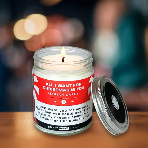 Vista 6 de Velas Back to Basics Todo lo que quiero para Navidad - Vela perfumada de 9oz de cera de soya con aroma a árbol de Navidad para decoración