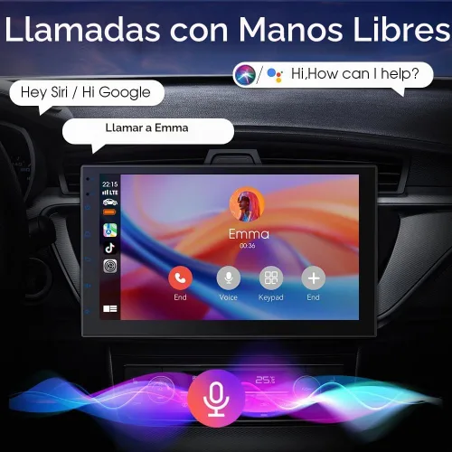 Vista 5 de Haudio Estéreo inalámbrico de doble DIN de 7 pulgadas con Carplay y Android Auto, Bluetooth, canal RCA, cámara de respaldo, SWC, FM/AM, pantalla