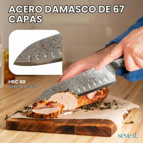 Vista 4 de Cuchillo de cocina de Damasco, acero de damasco de 67 capas, juego de cuchillos de chef profesionales de 13 pulgadas para cocina, mango ergonómico