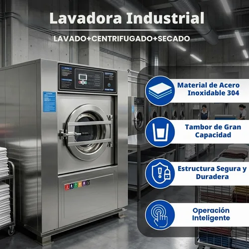 Vista 2 de TECHTONGDA Lavadora y secadora comercial Lavadora industrial para lavado de ropa, secado deshidratante, lavadora comercial 3 en 1, capacidad de 44