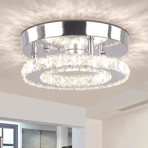 Vista 9 de Candelabro Moderno de Cristal de Montaje Empotrado de Dos Capas Candelabros de Cristal Accesorio de Lámpara de Techo LED Mini Candelabros