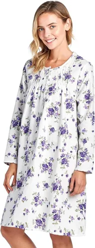 Vista 21 de Casual Nights Camisón de franela con flores de manga larga para mujer Azul