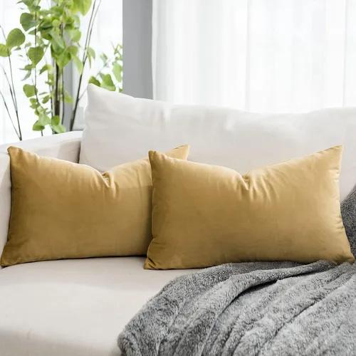 Vista 58 de Juego de 2 fundas de almohada decorativas de terciopelo de 14 x 14 pulgadas con cremallera, fundas de cojín cuadradas suaves y lisas de lujo