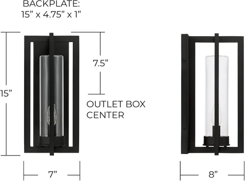 Vista 2 de Capital Lighting 948211BK Kent - Linterna de pared moderna con cilindro de vidrio transparente de línea vertical para exteriores, 1 luz de 60