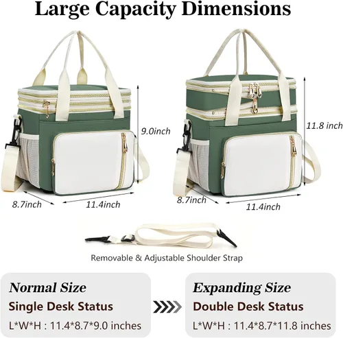 Vista 6 de Lonchera y bolsa de almuerzo para mujeres y hombres, lonchera grande aislada para adultos, a prueba de fugas, bolsa enfriadora para el trabajo