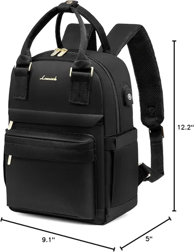Vista 7 de LOVEVOOK Mini mochila para mujeres y niñas, elegante mochila impermeable con puerto USB, bonita mochila para la escuela, viajes, fiestas, Negro