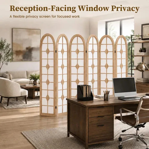Vista 7 de 6 Panel Room Divider, Folding Shoji Screen, Natural