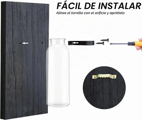 Vista 5 de Heiple Paquete de 2 Maceteros de Pared para Plantas de Interior, Decoración de Madera y Vidrio para Baño, Dormitorio, Sala de Estar, Jarrones