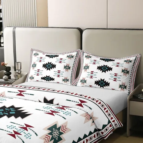 Vista 4 de Funda de edredón 100% algodón estilo bohemio del suroeste – Funda de edredón étnica tribal flecha – Juego de decoración de dormitorio completo