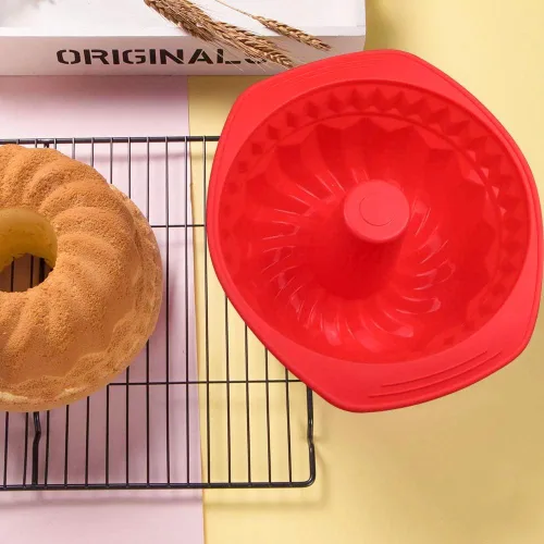 Vista 5 de Webake Molde de silicona acanalada Pan antiadherente Kugelhopf Cake Molde de silicona de 9 pulgadas para horno - rojo