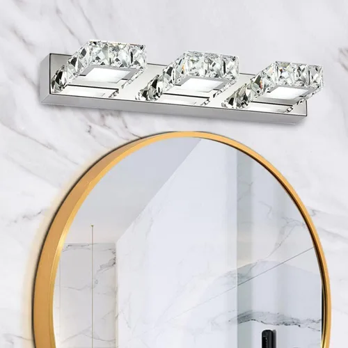 Vista 2 de Lámpara de tocador de cristal de 18.1 pulgadas, 3 luces, accesorios de iluminación de baño, lámpara de pared LED cromada moderna sobre espejo