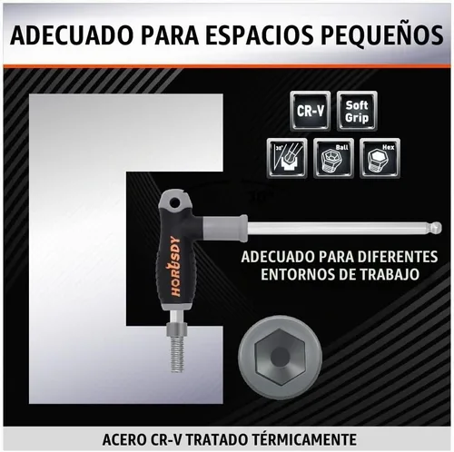 Vista 6 de HORUSDY Juego de llaves Allen de 18 piezas con mango en T, juego de llaves hexagonales de extremo de bola de brazo largo, mm (0.059 in-0.394 in) SAE