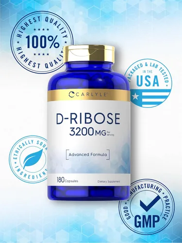 Vista 5 de Carlyle D-Ribosa Cápsulas 3200mg 180 pastillas Fórmula avanzada Suplemento sin OMG y sin gluten