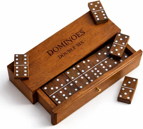 Vista 10 de Set de Dominós T one para Adultos con Caja de Madera (28 fichas) Dominós para Niños Juego de Fiesta Familiar Regalo