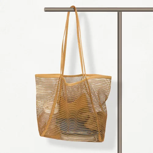 Vista 5 de VKIOIP Bolsa de playa de malla para mujer, bolsa de hombro para vacaciones, picnic