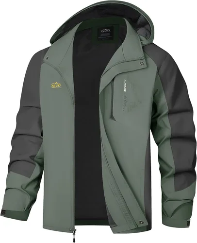 Vista 3 de TEZO Chaqueta impermeable para hombre, con capucha, rompevientos ligera