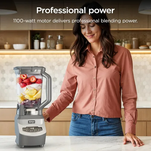 Vista 8 de Ninja BL660 - Licuadora profesional compacta para batidos y procesamiento de alimentos, 1100 vatios, 3 funciones - para bebidas congeladas, batidos