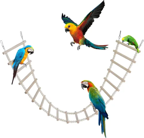 Vista 7 de Puente de escalera para pájaros, juguetes de madera para escalada y columpio, accesorios de jaula para pájaros, ratas, loros, hámster, ardilla