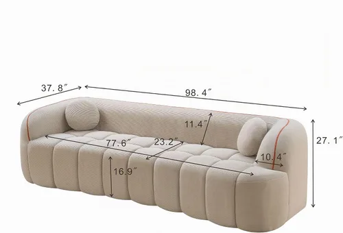 Vista 2 de 98.4 "Sofá de nube comprimida con asiento profundo, sin montaje, pana, camello
