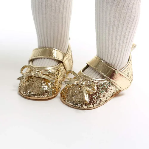 Vista 2 de Zapatos planos Mary Jane para bebé con diadema de lazo, vestido de princesa floral para bebé, suela suave, zapatos de cuna antideslizantes