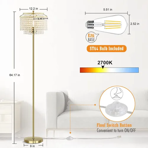 Vista 4 de Luvkczc Juego de lámparas de mesa y lámpara de pie, lámpara de mesa de cristal con puertos USB+lámparas de pie de cristal, juego de 2, lámparas