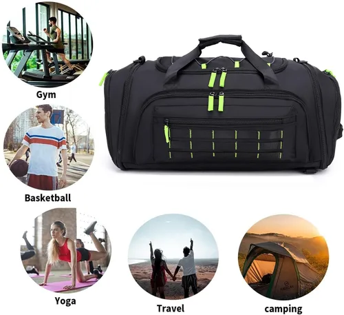 Vista 7 de Bolsa de gimnasio para hombres y mujeres, bolsa de viaje deportiva de 46 litros con compartimento para zapatos, bolsa de transporte expandible