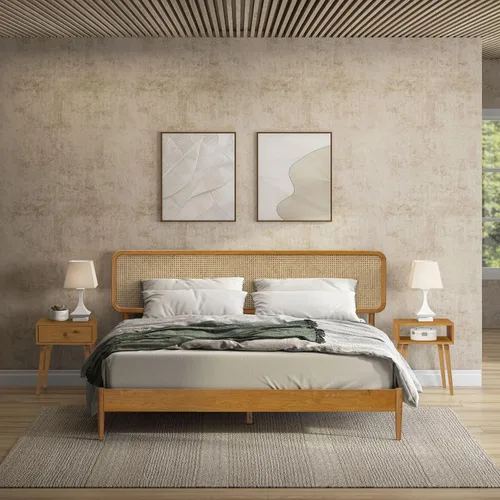 Vista 12 de Lupin - Base de cama de madera con cabecero, base de madera de roble macizo y goma con listones silenciosos y soportes centrales de madera, Negro