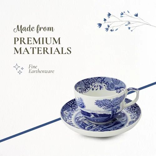 Vista 4 de Spode Taza de té y platillo italiano azul, juego de 4 tazas gigantes, taza de café, taza de 20 onzas para té, lattes, expresos y bebidas calientes