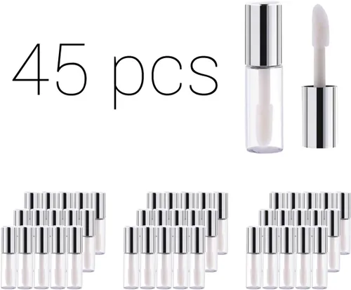 Vista 12 de Caja de 45 paquetes, tubos vacíos de plástico transparente para brillo de labios, contenedor de botella de bálsamo labial, negro, transparente, 0.04